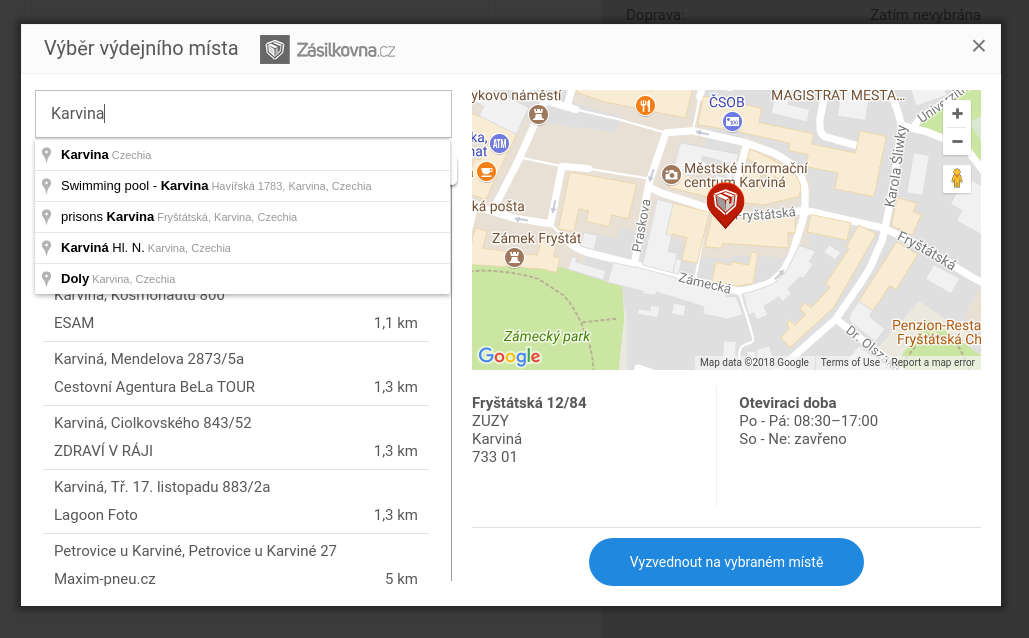 Pick-up point select example